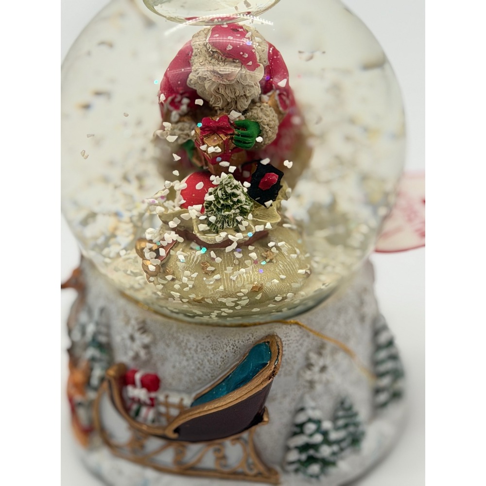 Vintage Style Musical Christmas Snow Globe Santa Claus with Sleigh Reindeer Base
